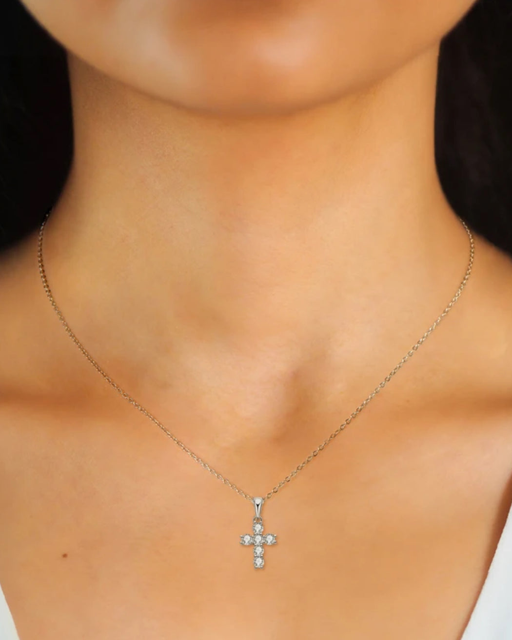 DIAMOND CROSS NECKLACE MOISSANITE S925 - SILVER