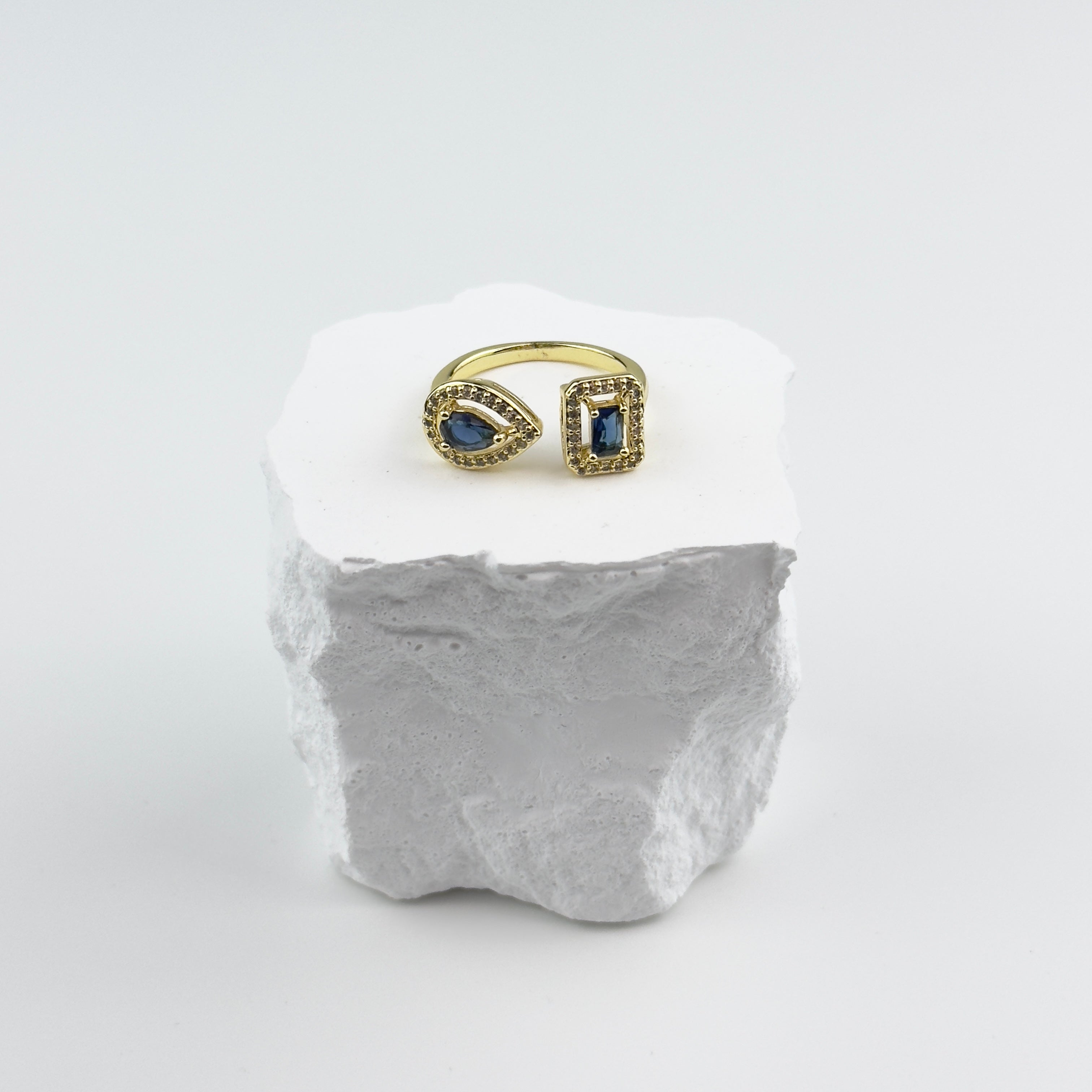 DIAMANTE RING - GULL/BLÅ