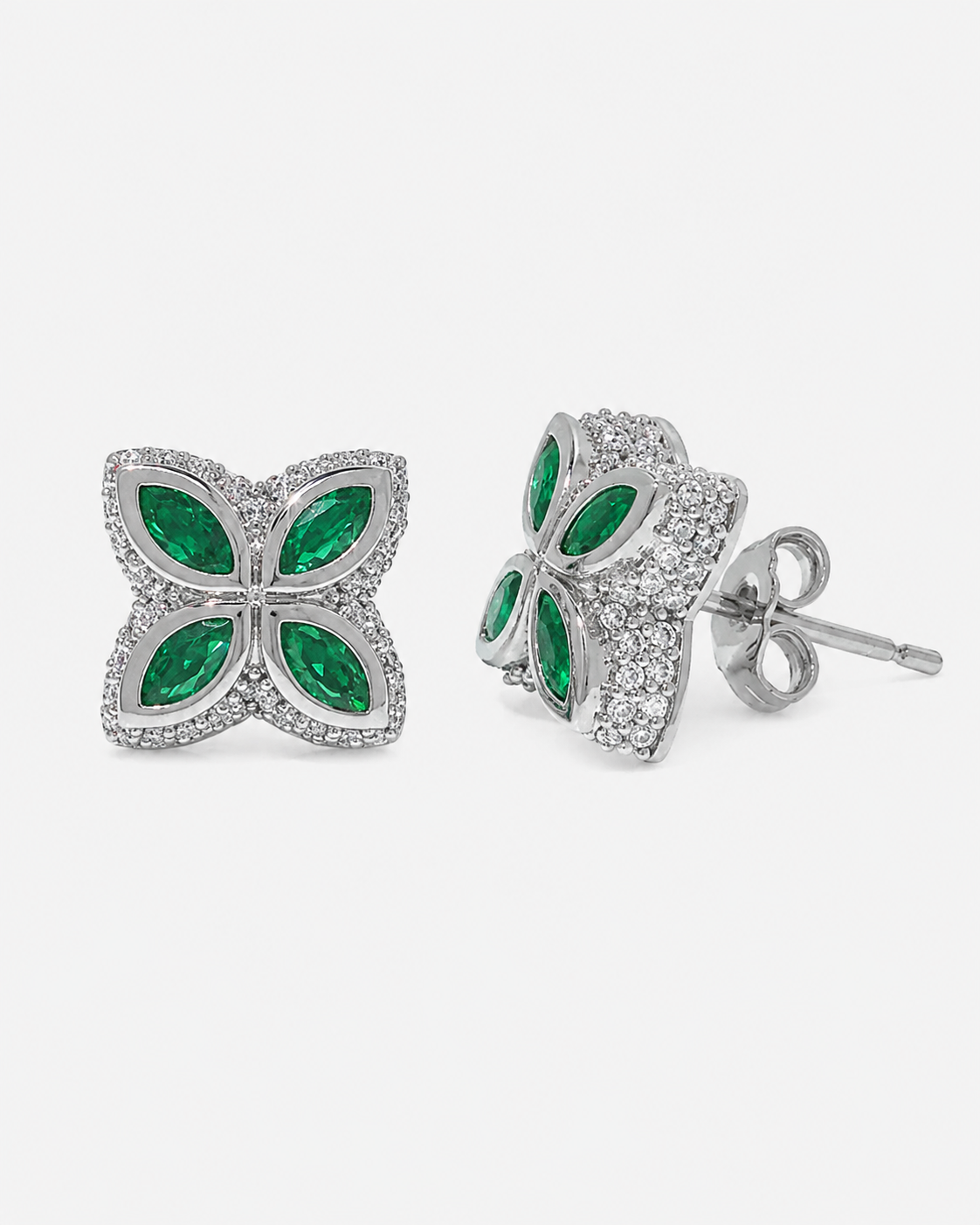 INFINITY FIORI DIAMOND EARRINGS - SILVER/GREEN