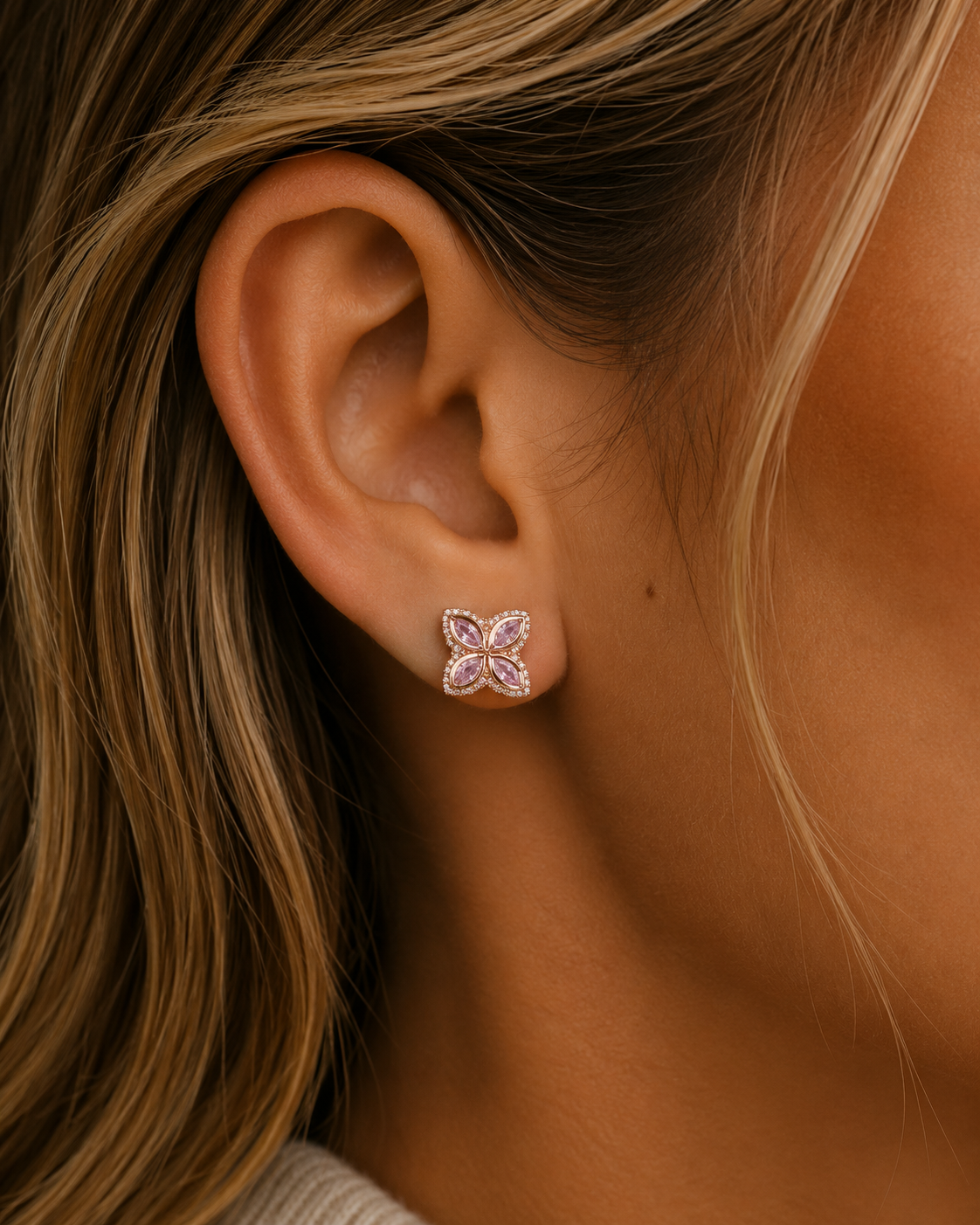 INFINITY FIORI DIAMOND EARRINGS - ROSE GOLD/PINK