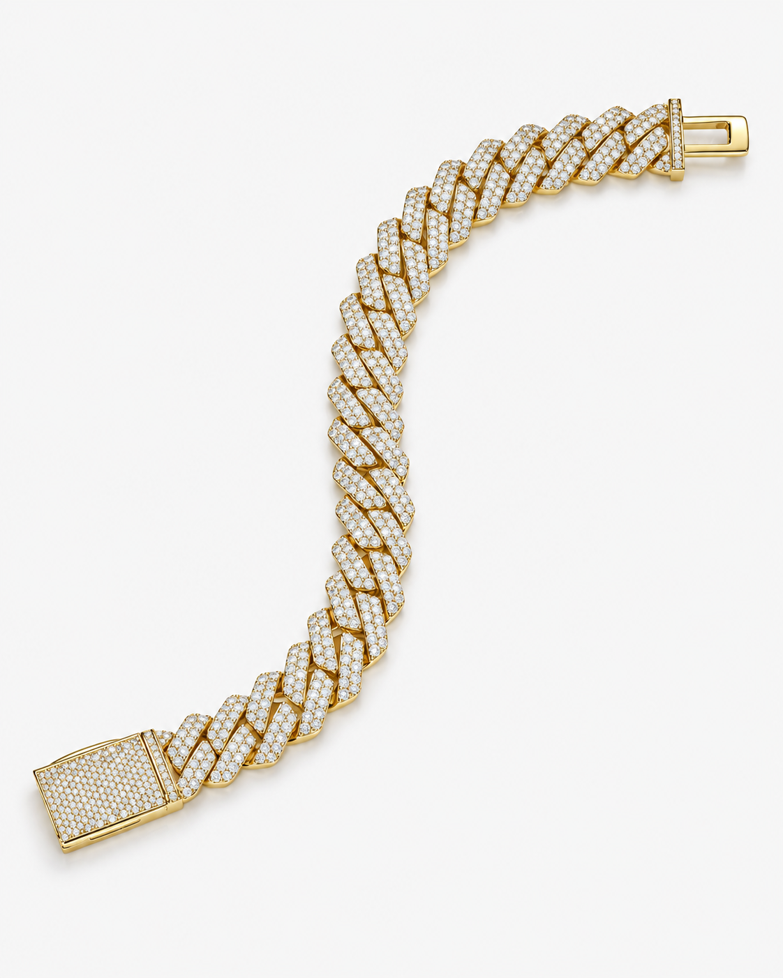 CUBAN ICE BRACELET MOISSANITE S925 - GOLD (Made to Order)
