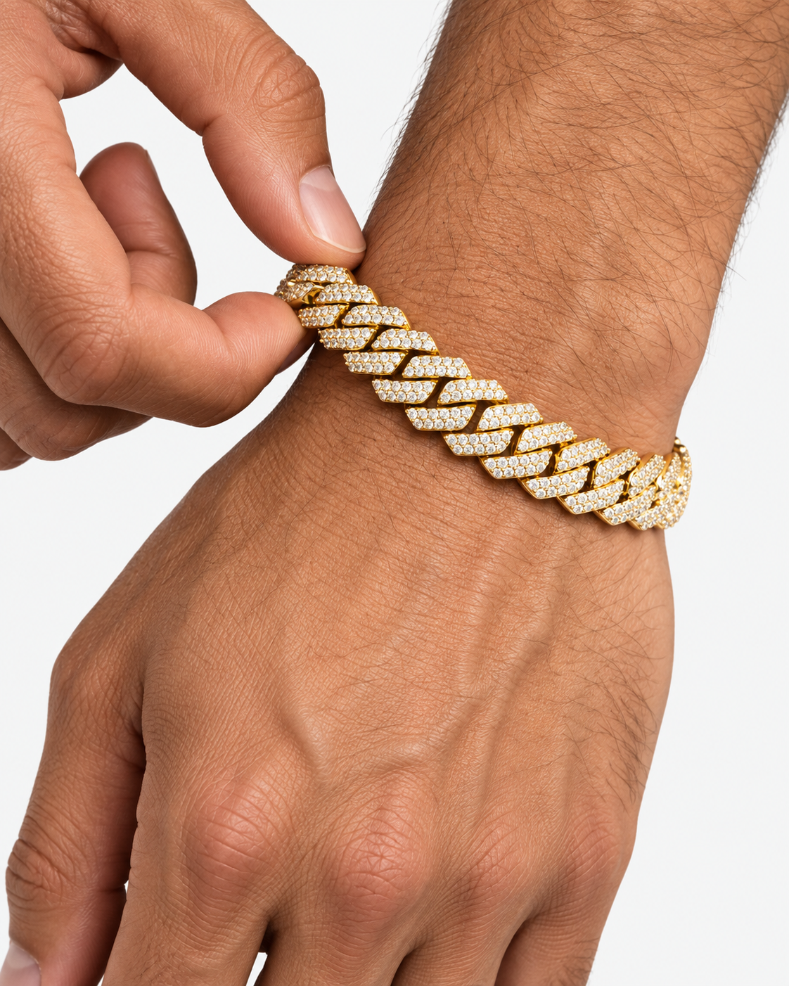 CUBAN ICE BRACELET MOISSANITE S925 - GOLD (Made to Order)