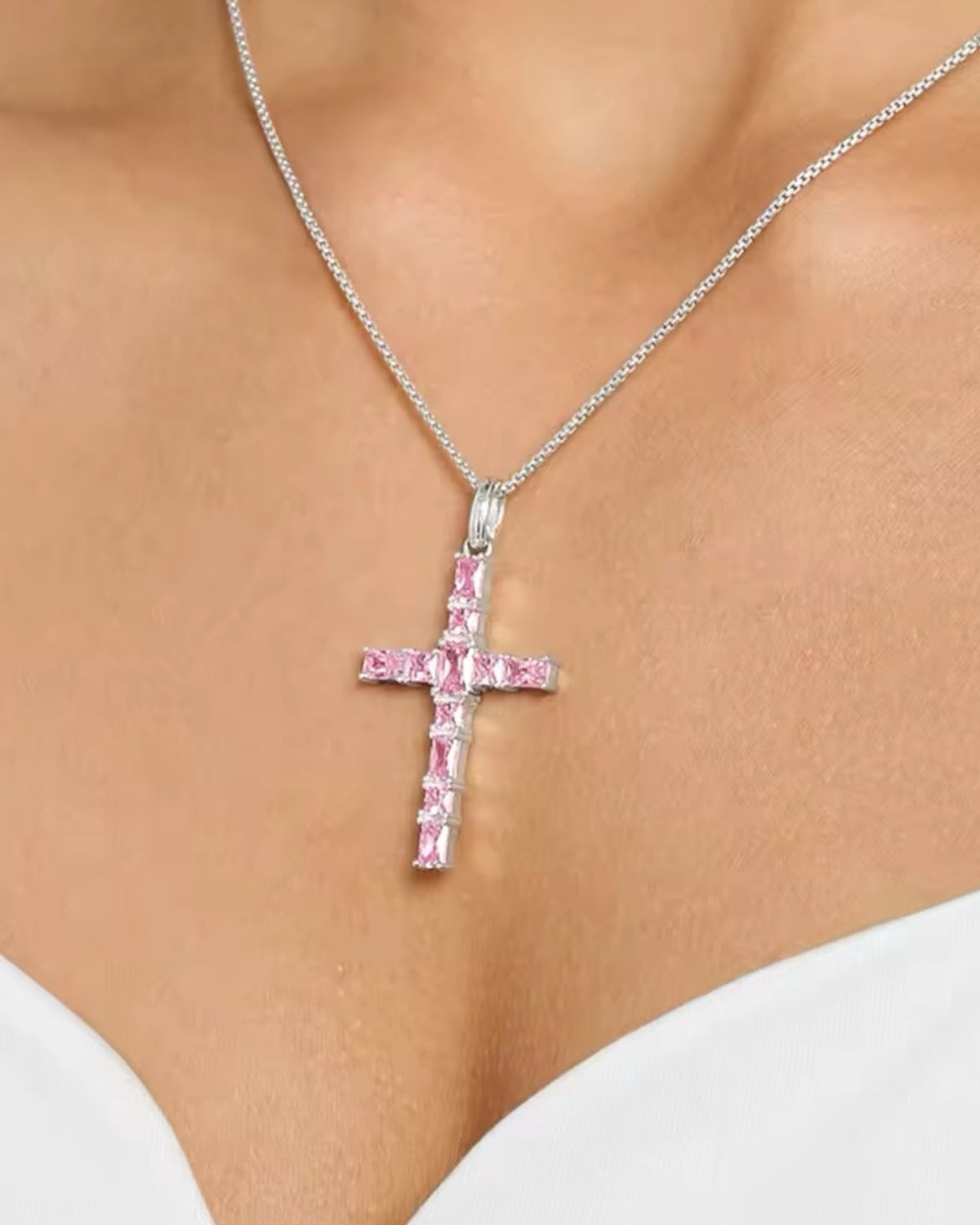 CROSS PENDANT S925 - SILVER/PINK