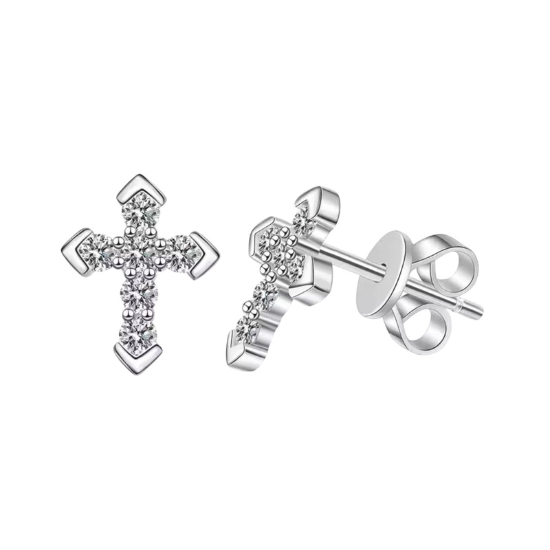 EARRINGS DIAMOND CROSS MOISSANITE S925 - SILVER