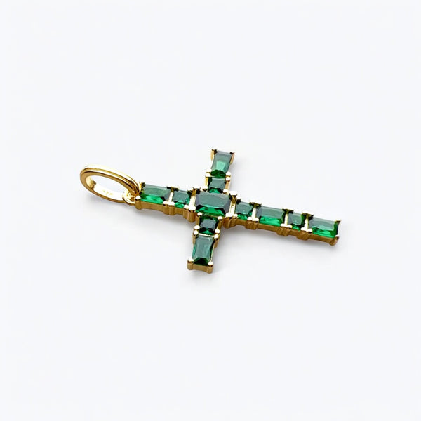 CROSS PENDANT S925 - GOLD/GREEN