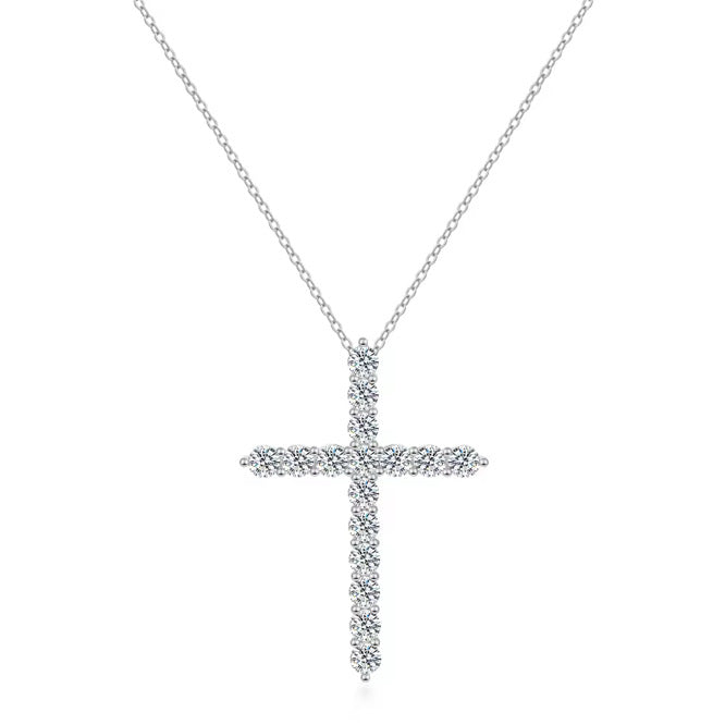 BARI DIAMOND CROSS NECKLACE MOISSANITE S925 - SILVER