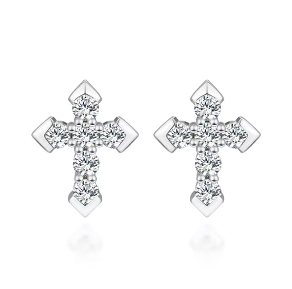 EARRINGS DIAMOND CROSS MOISSANITE S925 - SILVER