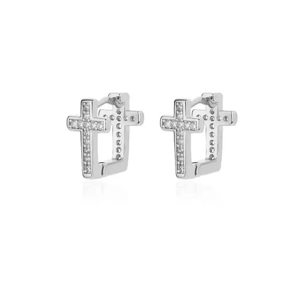 EARRINGS CROSS - SILVER