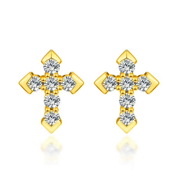 EARRINGS DIAMOND CROSS MOISSANITE S925 - GOLD