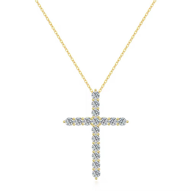 BARI DIAMOND CROSS NECKLACE MOISSANITE S925 - GOLD