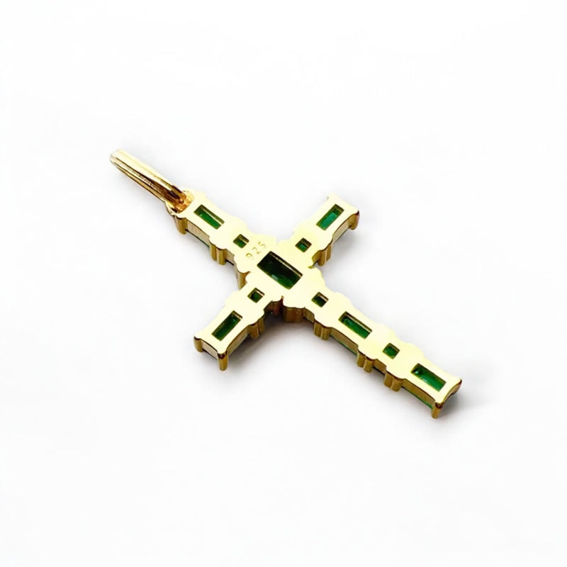 CROSS PENDANT S925 - GOLD/GREEN