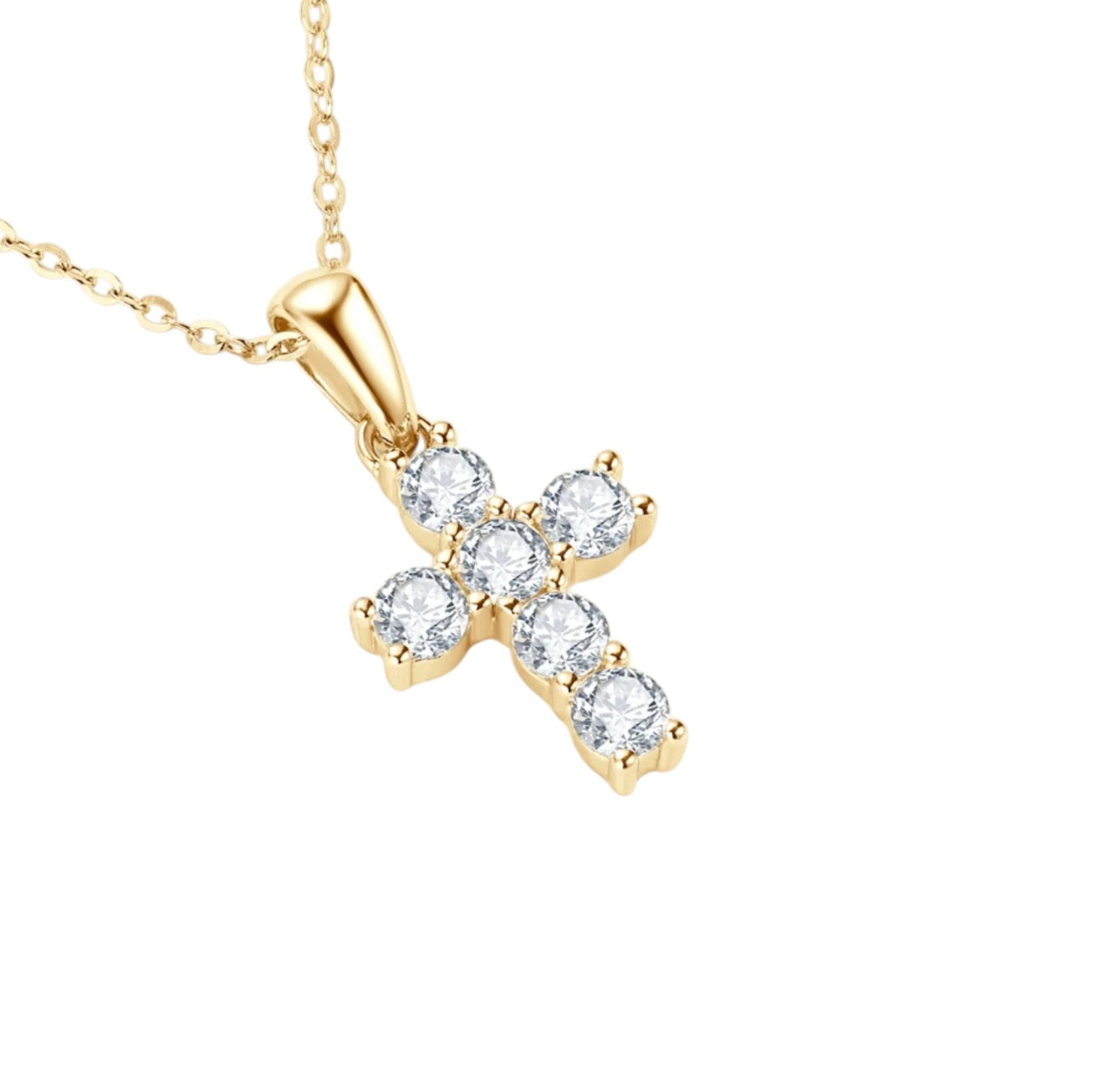 DIAMANT KORS HALSKJEDE MOISSANITE S925 - GULL