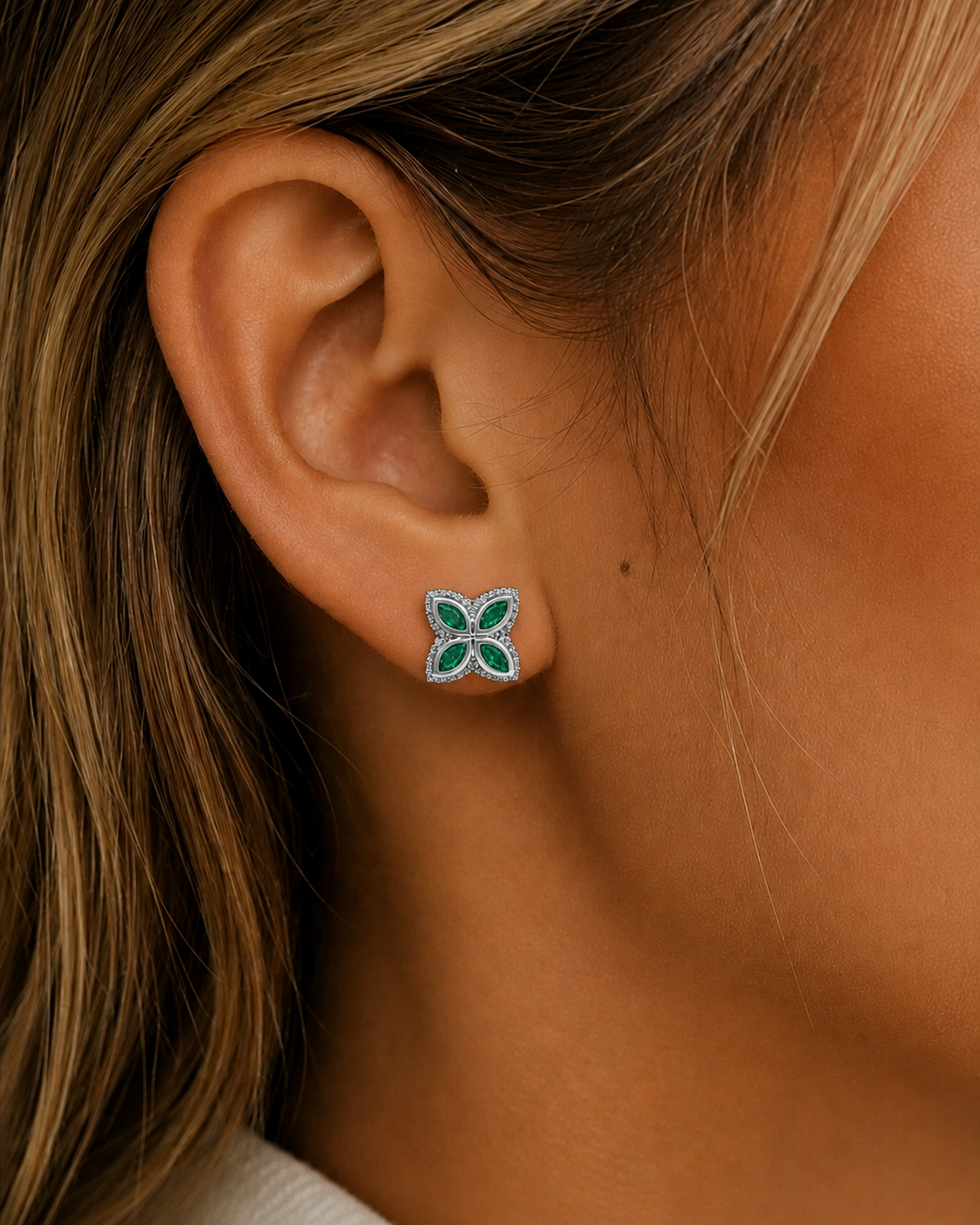 INFINITY FIORI DIAMOND EARRINGS - SILVER/GREEN