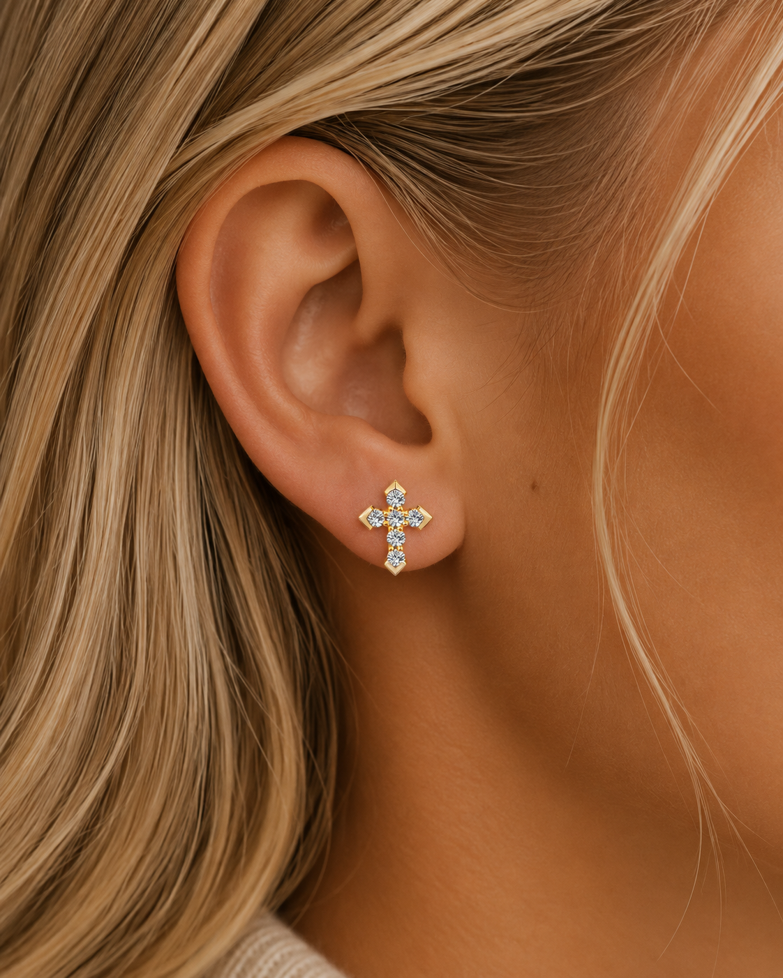 EARRINGS DIAMOND CROSS MOISSANITE S925 - GOLD