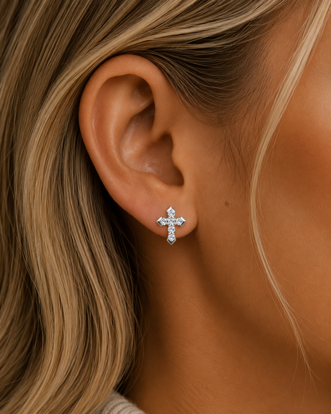 EARRINGS DIAMOND CROSS MOISSANITE S925 - SILVER