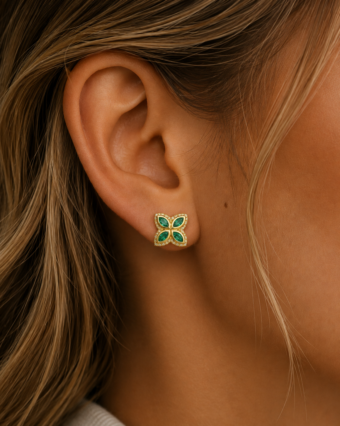 INFINITY FIORI DIAMOND EARRINGS - GOLD/GREEN