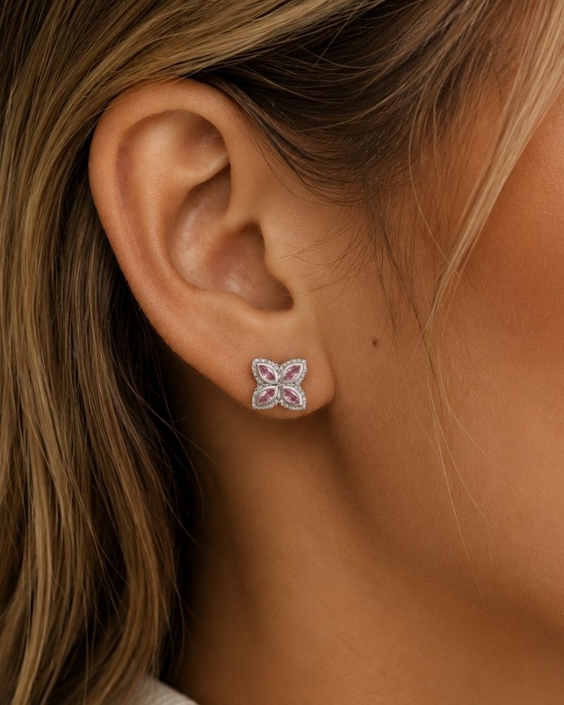 INFINITY FIORI DIAMOND EARRINGS - SILVER/PINK